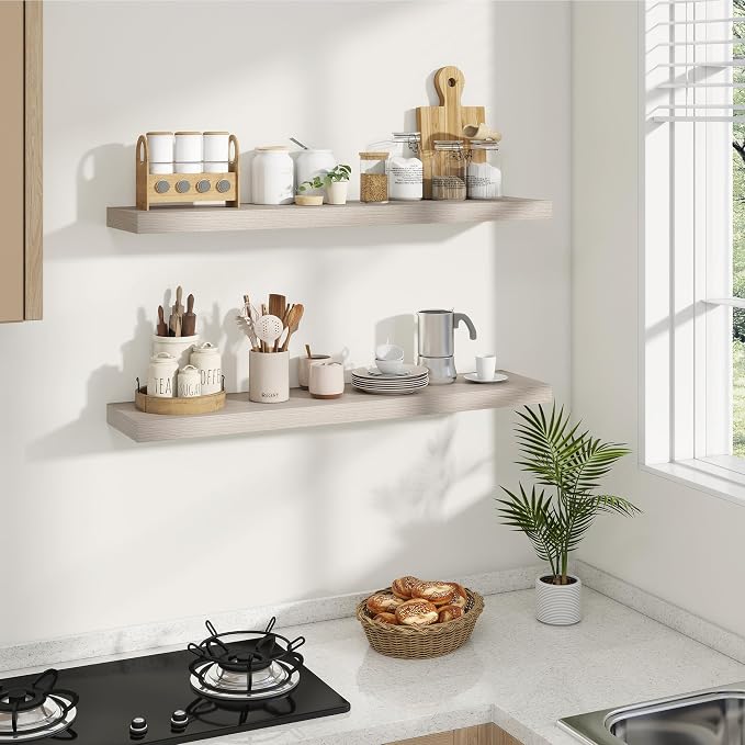 Dreamland Deep Floating Shelves, 8" Deep Long Shelves Set of 2, 40 Inches Floating Shelf for Wall,Large Display & Storage Shelf for Bathroom Bedroom Living Room Kitchen Office, Grey