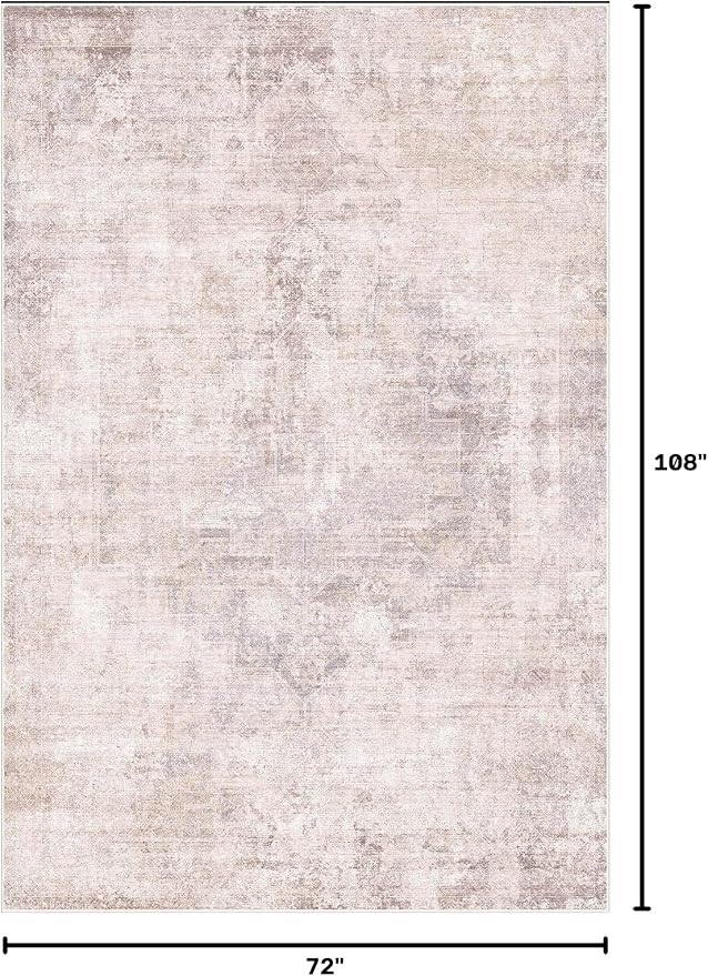 Hazo Haus Modern Pink and Grey Rugs for Bedroom Girls - Abstract 6x9 Area Rug for Living Room, Dining Room Under Table, Thin & Soft Washable, Print Distressed Medallion Pattern