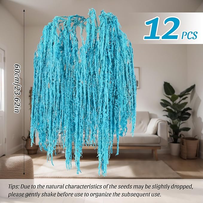 Suncalla 12 Pcs Blue Spring Natural Dried Amaranthus Hanging Flowers Amaranthus Artificial Flowers for Wedding Arch Bouquet Floral Garland Wall Home Decoration (23 Inch)