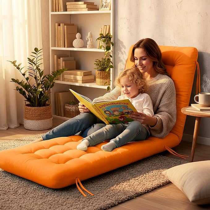 Vercraft Long Floor Cushion Large Floor Cushion with Brushed Cotton 74.8 x 27.5 x 3.15 in Jumbo Lounger Pillow for Outdoor Indoor Bay Window Meditation Yoga Reading Sleeping(1 Pc,Orange)