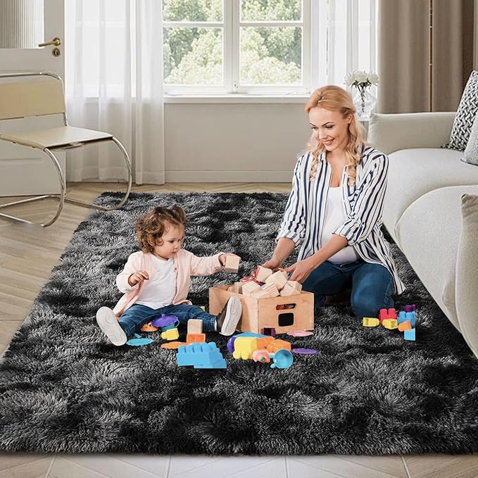 FinRèc Soft Grey Rugs for Bedroom Living Room, 3x5 Feet Fuzzy Shaggy Area Rug, Non-Slip Fluffy Furry Shag Rug for Nursery Kids Room Dorm Room Home Decor, Indoor Plush Floor Carpet