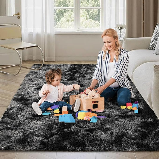 FinRèc Soft Grey Rugs for Bedroom Living Room, 3x5 Feet Fuzzy Shaggy Area Rug, Non-Slip Fluffy Furry Shag Rug for Nursery Kids Room Dorm Room Home Decor, Indoor Plush Floor Carpet