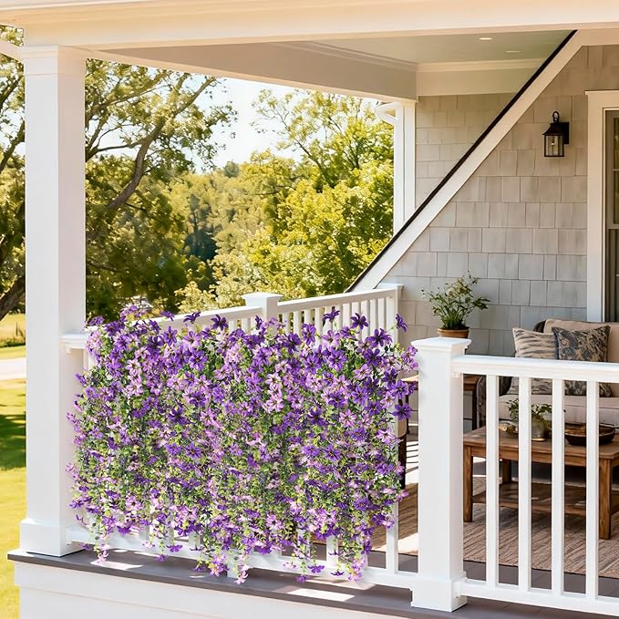 ZFProcess Artificial Hanging Flowers Plants for Outdoor Spring Summer Decoration, 2PCS Faux Silk Daisy UV Resistant Look Real for Outside Home Indoor Planter Porch Garden Yard Decor(Dark Orchid)