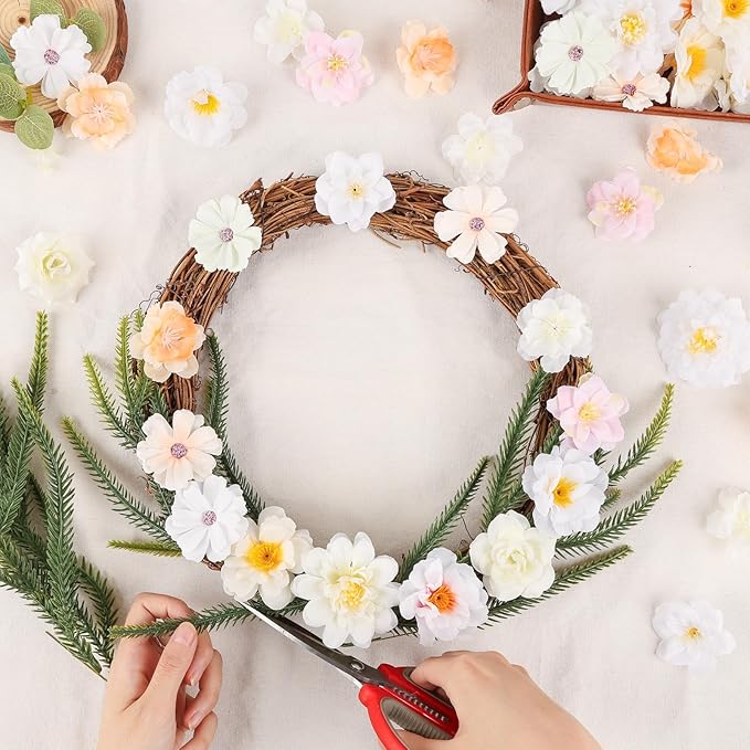 ATTGREAT 210 Pcs Mini Silk Flower Heads Small Fake Rose Daisy Faux Flowers Bulk for Crafts Artificial Loose Fabric Flowers Heads Sunflower Bulk for Wedding Hair Cap Dresses Decorations (White)