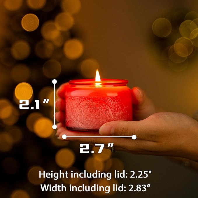 4 oz Red Mandala Glass Candle Jars with Bamboo Lids, 18 Pack | Patented Embossed Design, Includes Wick Centering Devices & Warning Labels, Multiple Color Options