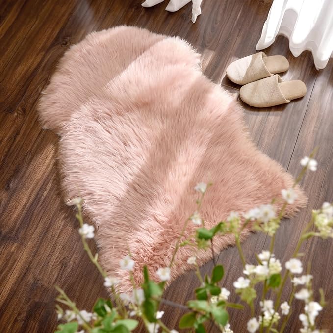 Premium Genuine Sheepskin Area Ruge - Real Wool Fur Shaggy Carpet | Fluffy Soft Natural Lambskin Rug Seat Chair Covers for Couch Sofa Bedroom Living Room(Pink,2×3 Feet Sheepskin)