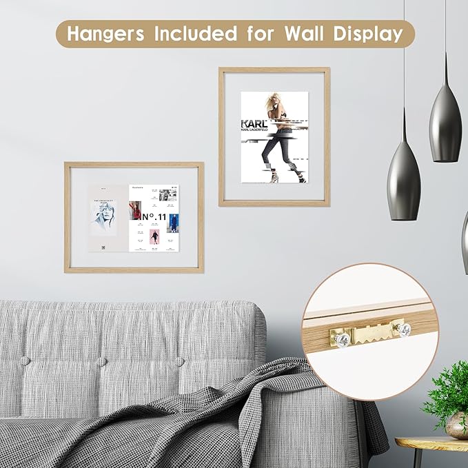 MUYE 12x16 Floating picture Frames Set of 2,Double Glass Frame,Display Any Size Photo up to 12x16,Wall Mount or Tabletop Standing,Natural