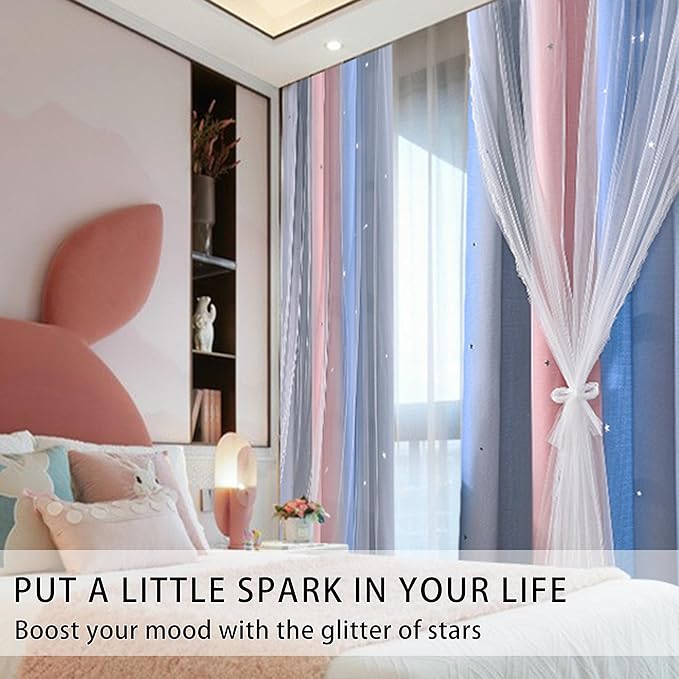 XiDi Blackout Curtains for Girls Bedroom Decor, Ideal for Kids Room with Unicorn Theme Princess Room Decor 63 inches Length Curtains 2 Panels Set Pink/Grey/Blue