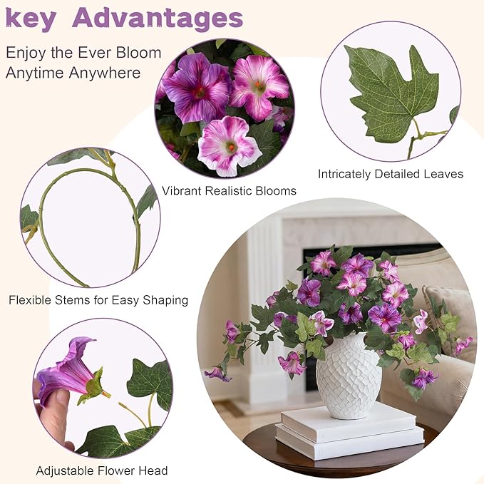2PCS Artificial Petunia Flowers for Outdoors, Fake Flowers for Outdoor Planters UV Resistant Faux Silk Petunias for Garden Porch Yard Balcony Patio Realistic Home Kitchen Decor(Gradient Purple)