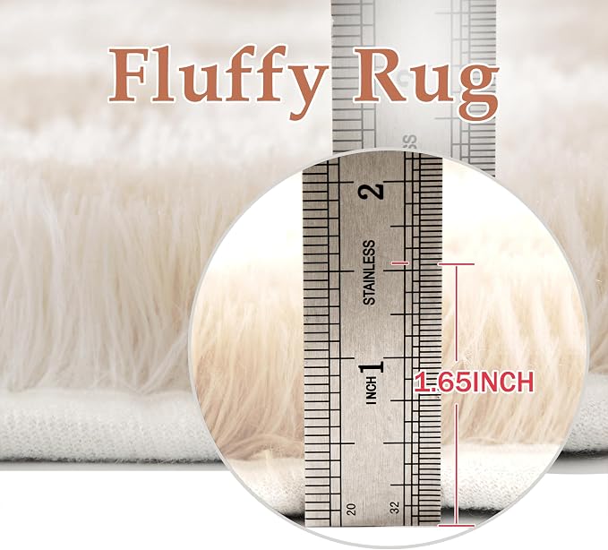 PureCozy Checkered Rug 5x8 Fluffy Shag Living Room Beige Area Rug Modern Washable Carpet Soft Shaggy Non Slip Indoor Plush Fuzzy Rugs for Bedroom Dorm Office Home Aesthetic Decor