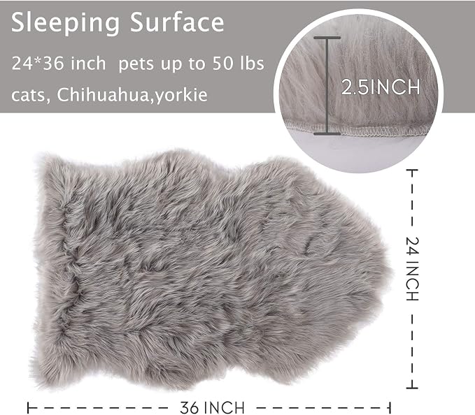 Asrug Soft Faux Fur Pet Bed Mat Plush and Fluffy Pet Pad Ultra Cozy Pet Throw Rug for Dogs Cats, Gray, 24 by 36 inches