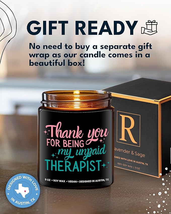 Funny Candle for Best Friend, Thank You for Being My Unpaid Therapist Candle, Unique Best Friend Candles for Women, Funny Friendship Gifts, Gifts for Bestfriends, Birthday, Christmas, Gift-Ready