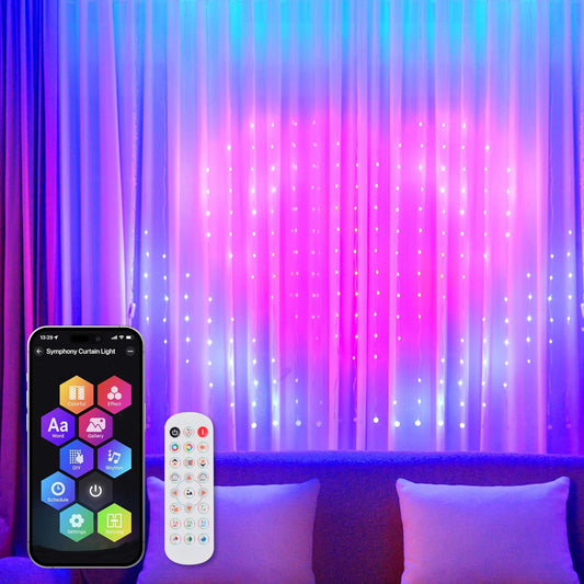 Smart LED Curtain Lights, RGB+IC Color Changing Holiday Wall Lights, 3.3x3.3ft 400 LEDs, Indoor Dynamic DIY String Lights, APP Remote Control, for Bedroom, Living Room, Window Decor, Party, Wedding