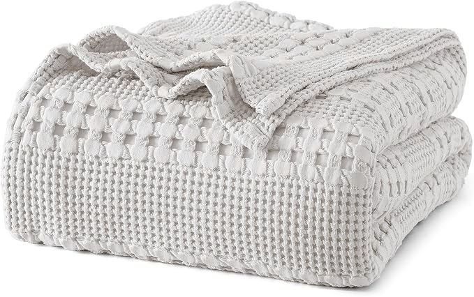 PHF 100% Cotton Waffle Blanket King Size for Bed, Lightweight Breathable and Soft for Summer, Luxury Aesthetic Waffle Weave Blanket for Home Decor & Gifts for Women, 108"x90", Light Grey