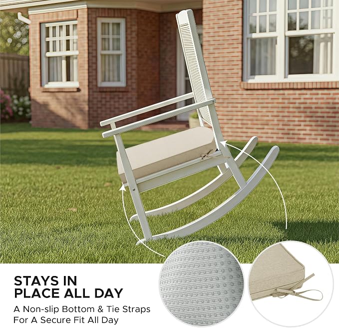 Outdoor Chair Cushions, Fade-Resistant & Water-Resistant, D Shaped Patio Furniture Seat Chair Pads Replacement with Ties, Non-Slip Bottom, Removable Cover, Set of 4, 19 x 19 Inch, Beige