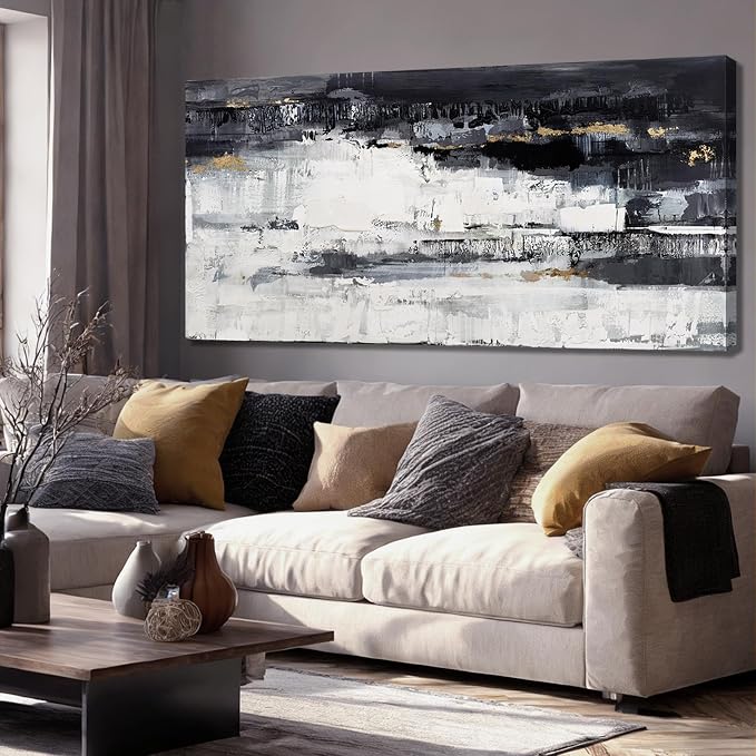Dolidoteart Large Abstract Wall Art, Black and White Wall Decor, Modern Printed Canvas Artwork for Walls, Living Room, Bedroom, Dining Room, Home Office, 29 x 58 Inches