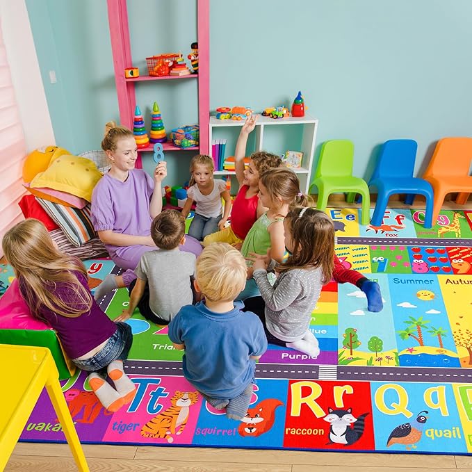 HOMORE Kids Rug, 6x9 Kids Educational Area Rugs for Learning Alphabet, Numbers, Colors, Season and Animal Words, ABC Rugs for Classroom Playroom