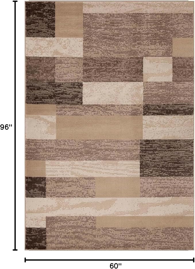 Superior Indoor Area Rug, Jute Backed, Modern Geometric Patchwork Floor Decor for Bedroom, Office, Living Room, Entryway, Hardwood Floors, Rockwood Collection, 5' x 8', Beige