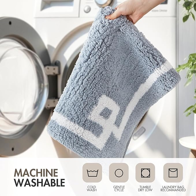 Madison Park Evan 100% Cotton Bathroom Rug Non Slip Backing-Luxrurious Tufted Plush Bath Mat Absorbent, Quick Dry, Spa Design Shower Room Décor, 20x30, Blue