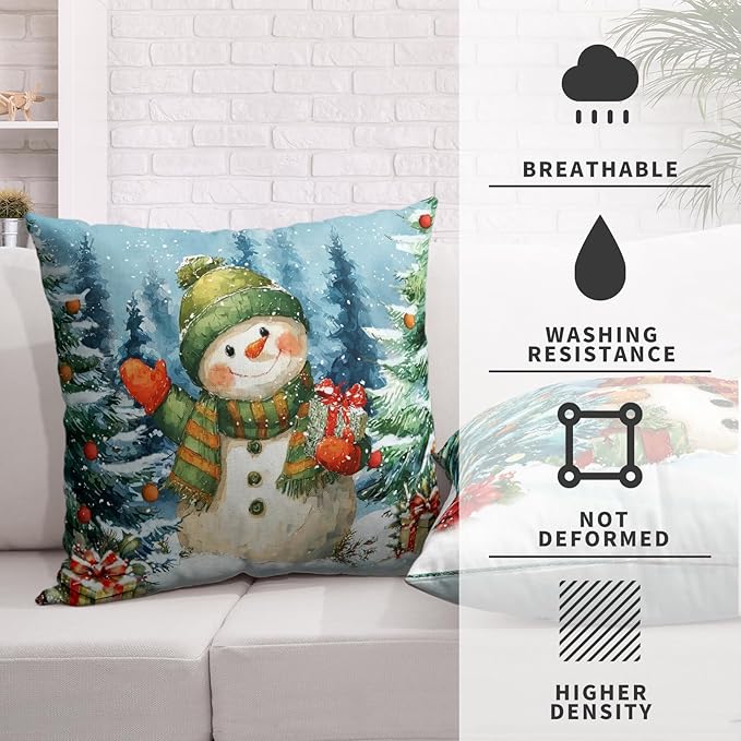 Lovely Green and Red Snowman Pillow Covers Christmas Throw Pillow Covers 24x24 Set of 2 Winter Xmas Tree Pine Forest Pillowcase Holiday Cushion Case for Couch Sofa