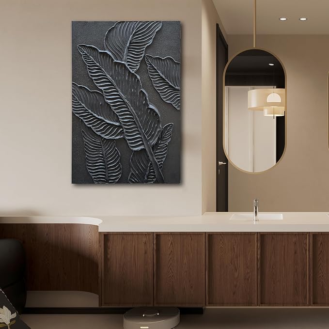 NANKAI Art Hand-Painted Black Thick Textured Art Oil Painting 36x24 inch Contemporary Abstract Art Painter's Living Room Corridor Wall Decoration
