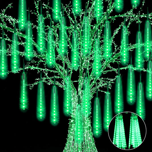 【2 Pack】 Christmas Lights Meteor Shower Rain Lights 20inch, Totally 20 Tube 720 LEDs Icicle Lights Outdoor Raindrop Lights for Xmas Halloween Wedding Party Tree Holiday Decoration, Green