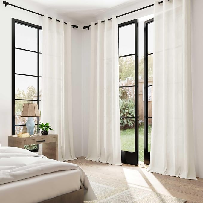 Aersas Natural Grommet Linen Curtains 82 Inches Long for Living Room Bedroom Neutral Boho Modern Privacy Light Filtering Semi Sheer Ivory Cream Off White Linen Drapes 82 Length 2 Panels Set