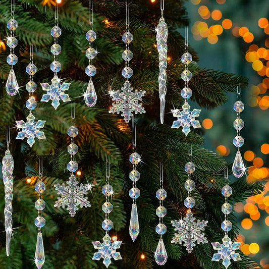 80pcs Christmas Crystal Snowflake Ornaments for Tree - Iridescent Christmas Acrylic Snowflakes Drop Icicle Pendants Hanging Ornaments for Xmas Tree Winter Holiday Frozen Wedding Party Decorations