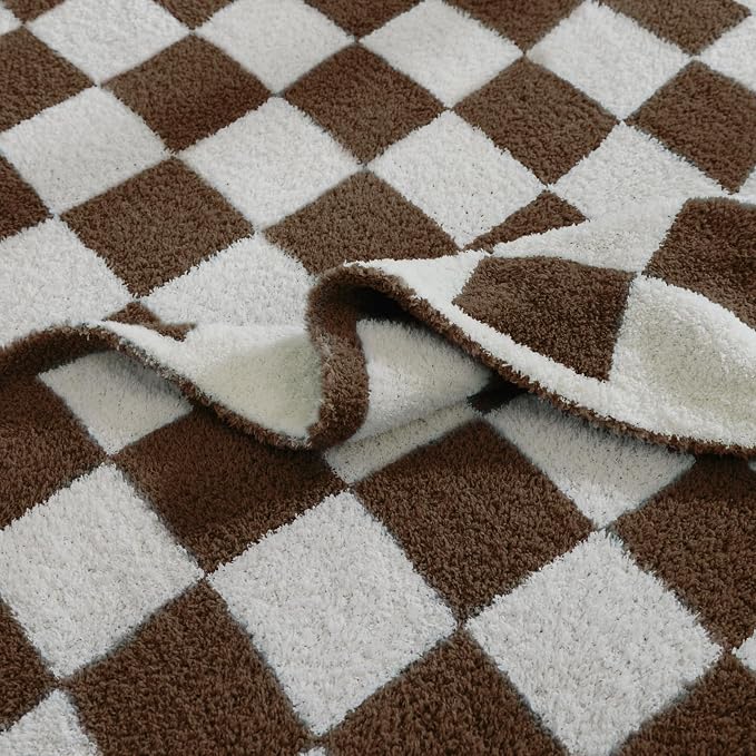 WRENSONGE Soft Checkered Throw Blanket for Couch-Cozy Warm Knitted Blankets | Lightweight Warm Fluffy Decor for Women, Mom, Her & Girls, Sofa, Chair, Bed, 50x70in, Coffee