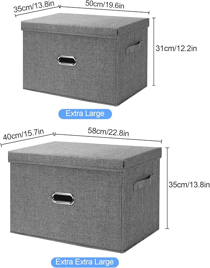 Large Linen Fabric Foldable Storage Bins with Removable Lid and Handles, Washable Storage Box Organizer Containers Baskets Cube with Cover for Bedroom,Office(Pink, XXL)