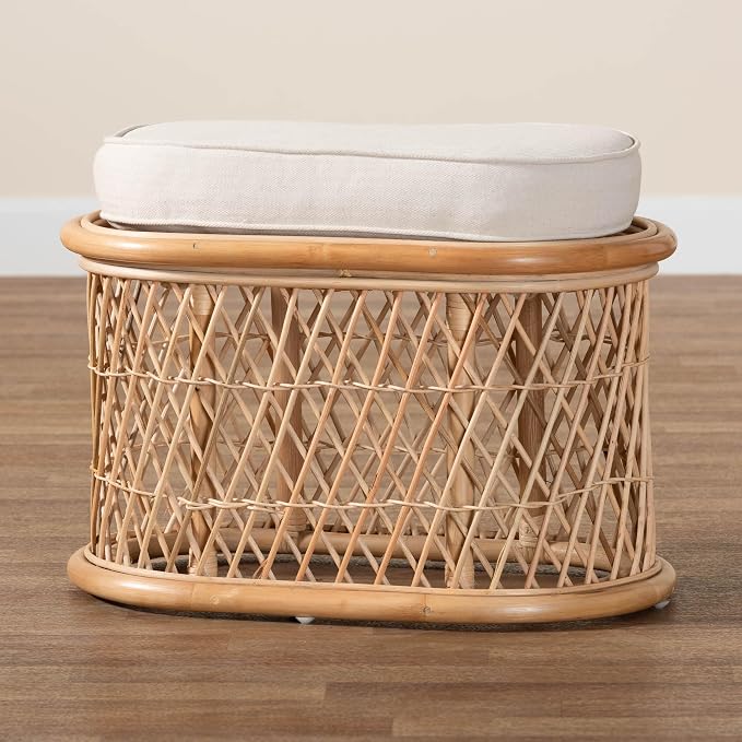 Bali & pari Ladonna Bohemian Natural Rattan Ottoman Footstool