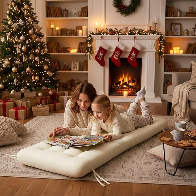 Vercraft Long Floor Cushion Large Floor Cushion with Brushed Cotton 74.8 x 27.5 x 3.15 in Jumbo Lounger Pillow for Outdoor Indoor Bay Window Meditation Yoga Reading Sleeping(1 Pc,Cream White)