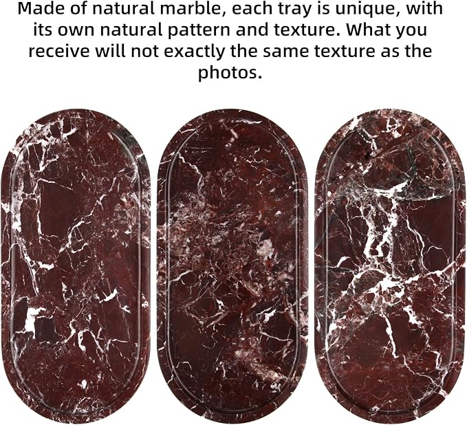 Oval Marble Bathroom Vanity Tray, Natural Luxury Marble Home Kitchen Bathroom Table Tray, Stone Decorative Countertop Tray for Coffee Perfume Jewelry (Rosso Lepanto, 12" x 6" x 0.8")