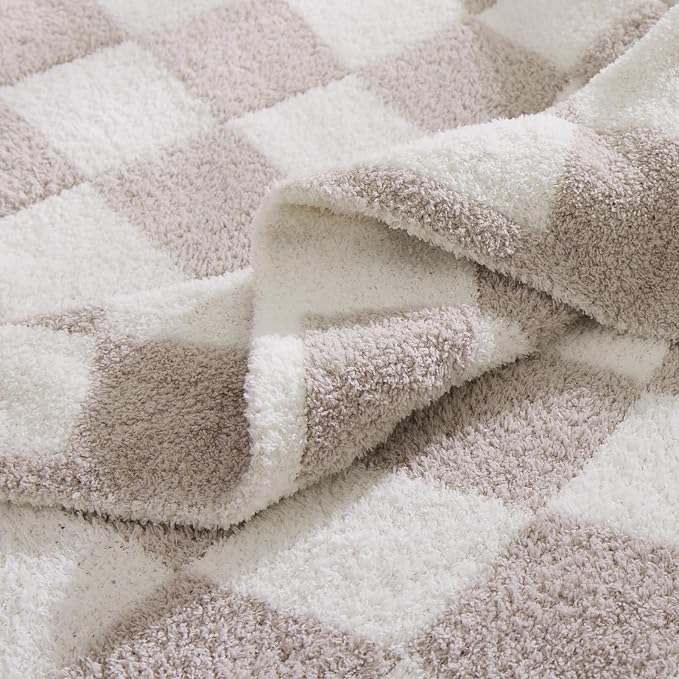 WRENSONGE Soft Twin Size Checkered Blanket for Bed-Cozy Knitted Blankets | Lightweight Fluffy Warm Decor for Women, Mom, Her & Girls, Sofa, Chair, Couch, 60x80in, Taupe