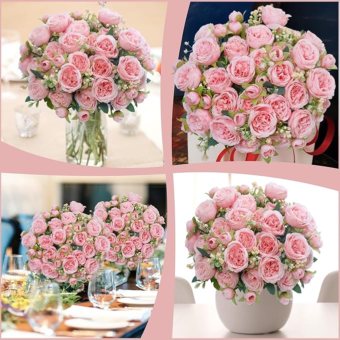 6 Pcs Peonies Artificial Flowers Bulk, Light Pink Silk Peonies Fake Bouquet for Floral Centerpieces, Realistic Faux Peony Flower for Flower Arrangements Wedding Decoration vase