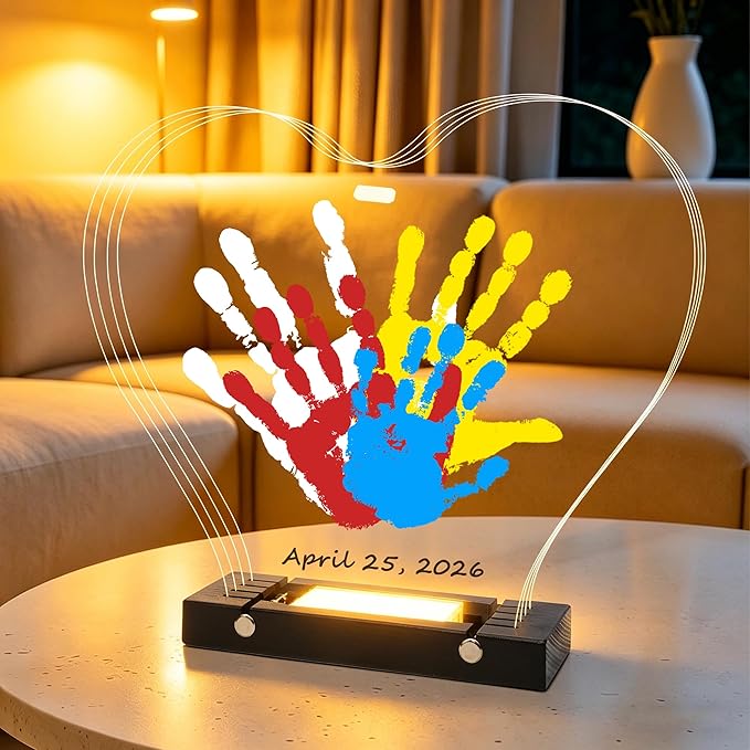 Bixinyo Family Handprint Kit with Light, Baby Hand and Footprint Kit, DIY Craft Keepsake, Family Gifts for Mom, New Parents, Mother's Day, Adoption, Baby Shower Gifts for Boys & Girls (Heart, Black)