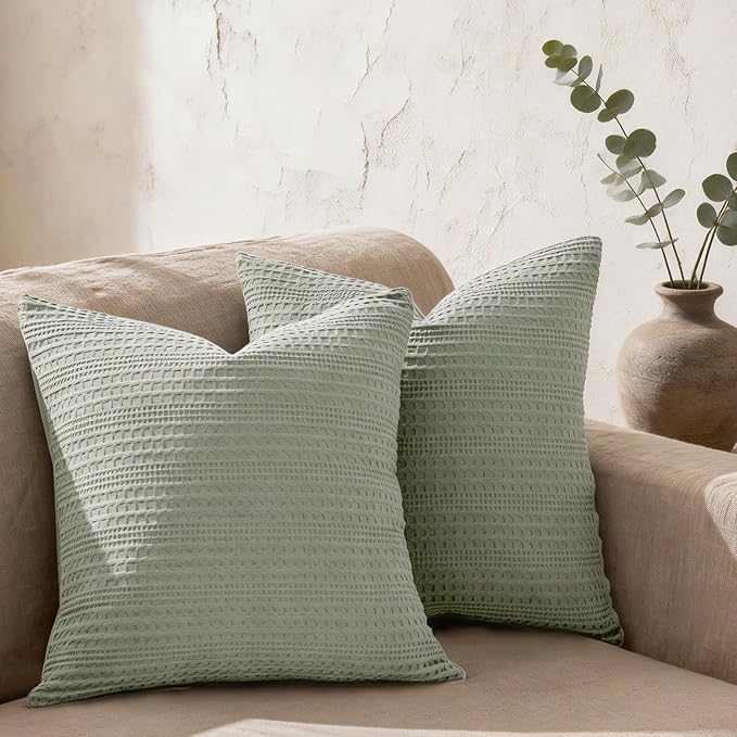 26x26 Pillow Covers Boho Euro Shams Set of 2 Decorative Throw Pillow Covers Cotton Large Square Pillowcase for Couch Bed, Sage Green