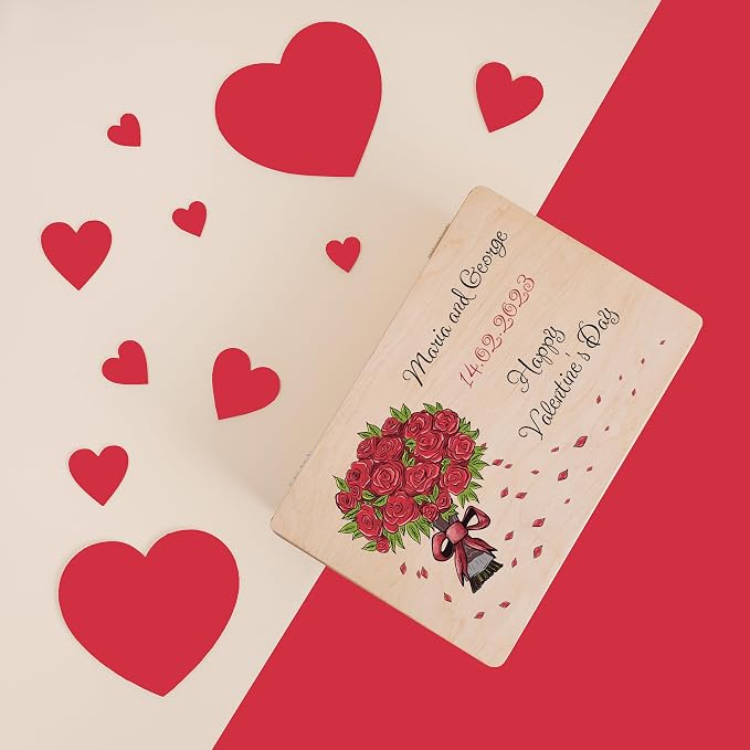 Creative Deco Personalized Wooden Storage Box Valentine Box | 11.8x7.87x5.51in (+-0.5) | Multiple Choice | Hinged Lid Handles Engraving | Unpainted Gift Box | UNSANDED Memory Souvenir Chest