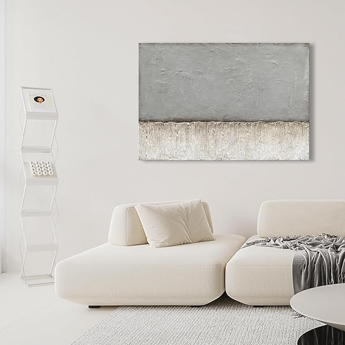 NANKAI Art Hand-painted White and Grey Minimalist Oil painting Large Canvas Painting Modern Abstract art home wall Decoration Painting 30x45 inches