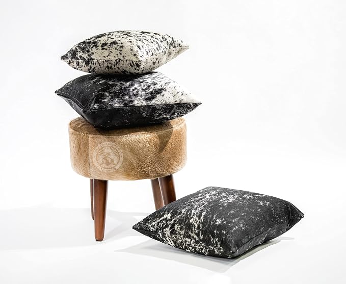 Sunshine Cowhides 100% Genuine Cowhide Pillow Cover - 15" x 15" Square Salt & Pepper Decorative Cow Print Pillows w/Zipper Closure for Couch or Bed Decor (Pillow Filler Not Included) - 1 Piece