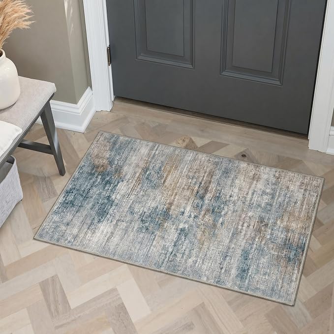 BEIMO Runner Rug for Hallway Kitchen, 2x5 Machine Washable Runners Rug for Entryway, Soft Modern Abstract Throw Rugs, Low Pile Indoor Floor Cover with Non Slip Backing, Teal
