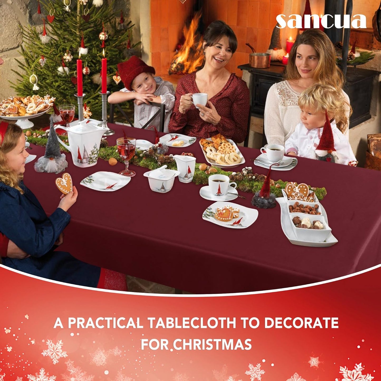 sancua Rectangle Tablecloth - 60 x 60 Inch - Stain and Wrinkle Resistant Washable Polyester Table Cloth, Decorative Fabric Table Cover for Dining Tables, Buffet Parties and Camping, Burgundy