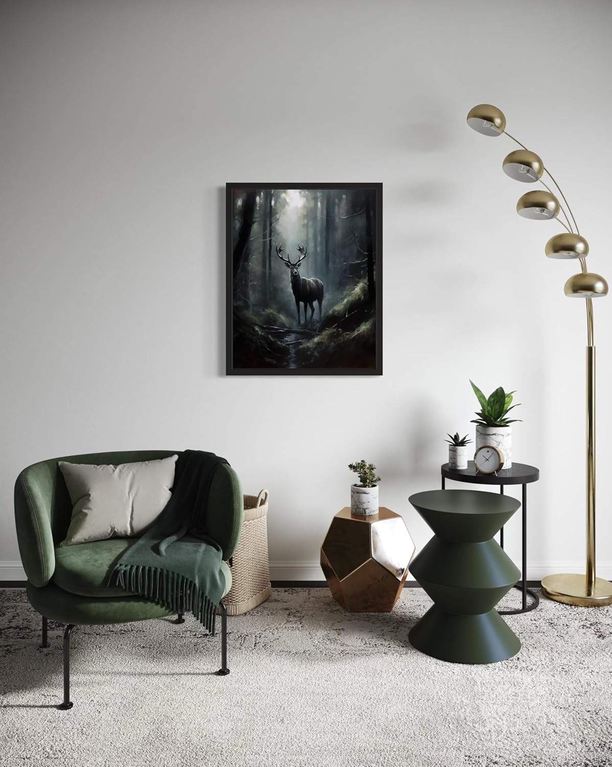 Deer in Forest Poster Art Print, Halloween Scary Vintage Wall Art Academia Spooky Painting Decoration for Horror Prints, Gothic Posters Bedroom Decor 89 (Deer in Forest, 16 x 20 inches, Unframed)