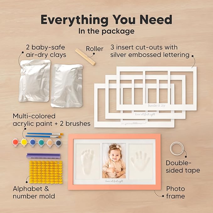KeaBabies Baby Hand and Footprint Kit and Inkless Baby Handprint And Footprint Kit Frame - Prints Duo Photo Frame for Newborn - Personalized Kids Picture Frame for Newborn
