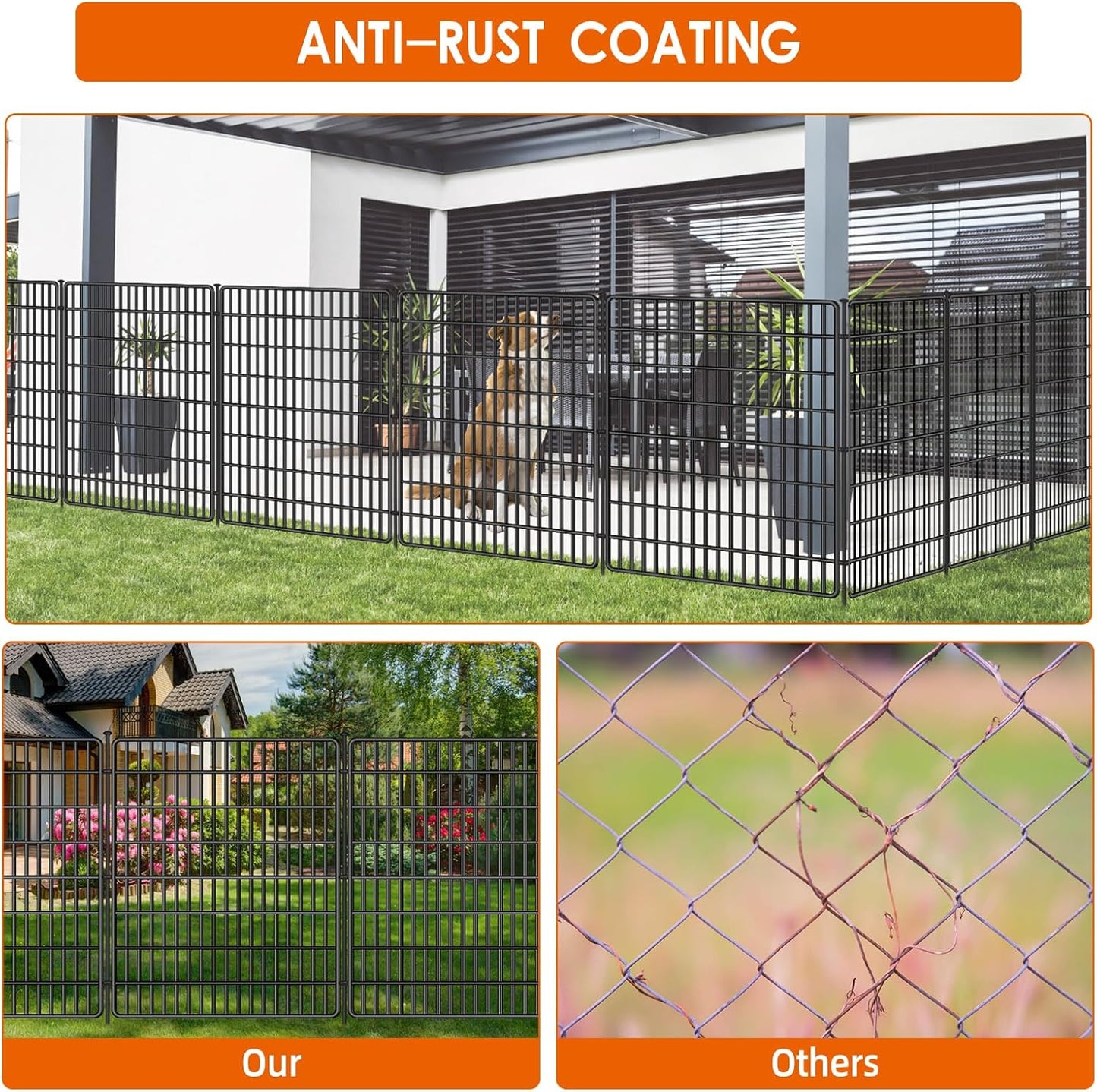 10 Panels No Dig Fence, 32 in(H) X 24 ft(L) Garden Decorative Fence Animal Barrier for Dogs, Rustproof Metal Garden Edging Border for Outdoor, Yard, Patio, Black