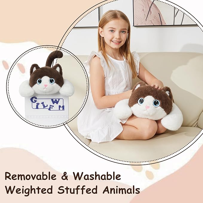 GILFWM Weighted Stuffed Animals Cat - 21.3" Cute Toy Pillow Plushie Gifts for Kids Boys Girls & Adults, 3 lbs Soft Washable Plush Pillowfort
