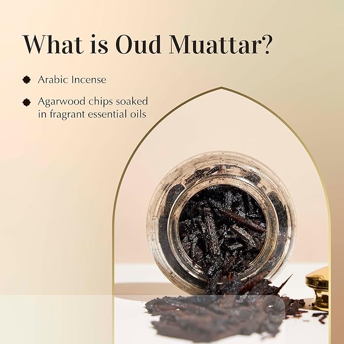 Oud Al Raghbah Muattar Bakhoor by Dukhni | 1 jar X 40 Grams | Arabic Bakhoor Incense | Aromatic Wood Chips | Zesty Woody Oud Blend | Perfect for Prayer Time | Ramadan & Eid Gifts