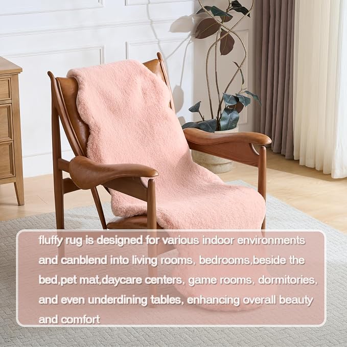 1700GSM Fuzzy Faux Sheepskin Fur Area Rug,Extra Soft Throw Rugs Mat Fluffy Shaggy Fur Rug for Bedroom Living Bedside Rug Room Decor-Pink,2x3ft