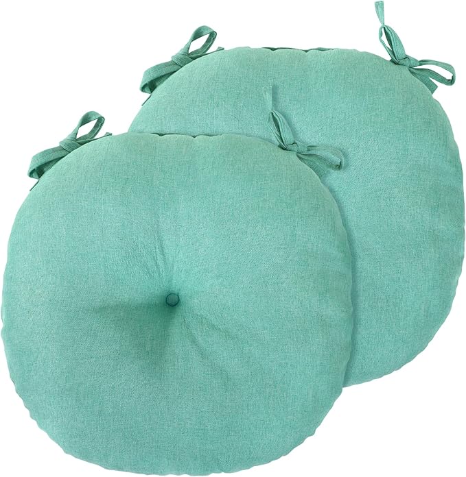 Green Bistro Chair Cushions Set of 2, Round Seat Chair Pads with Ties for Dining Room Patio