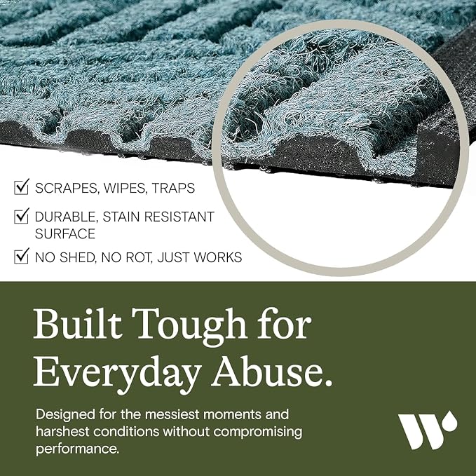 WaterHog Squares Front Door Mat Indoor Outdoor Entrance, Absorbent All-Weather Doormat with Non-Slip Rubber Backing, Dirt & Moisture Trapper, Low Profile, Easy Clean, Made in USA, 45.5"x70" Bluestone